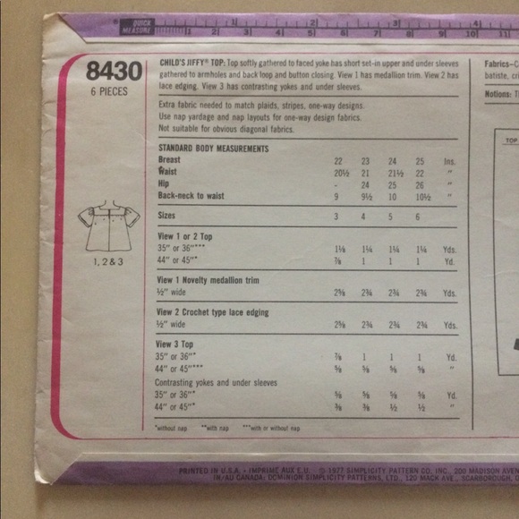 Vintage 1977 Simplicity 8430 Child’s Top Pattern - Picture 3 of 10